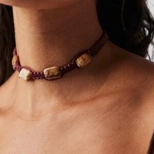 ~ NWOT Free People Sweet Caroline Choker Necklace Tan Ocean Jasper Burgundy~